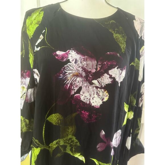 Erdem Floral Crêpe Mini Dress Long Sleeve Black Purple Iris sz US 10 - Picture 7 of 16
